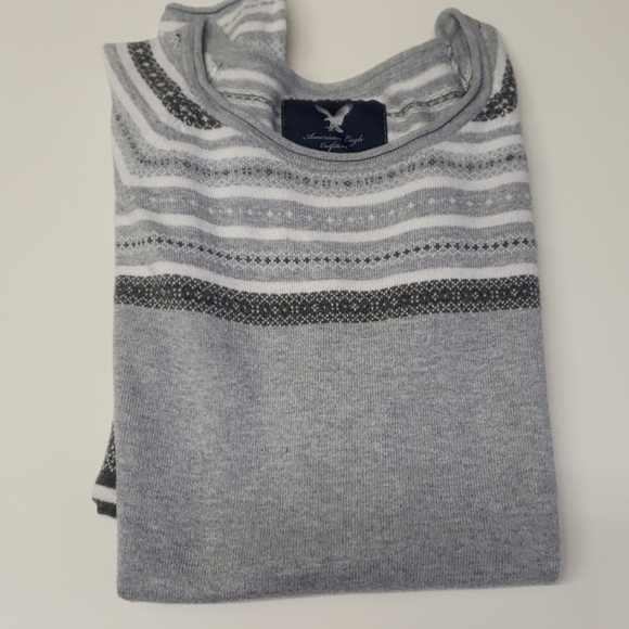 Sz SP Gray lightweight fair Isle style sweater c22 - Picture 5 of 6